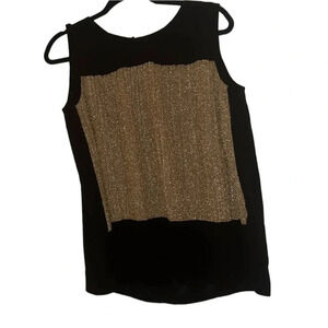 Carla Montanarini Italy Luxury black Tan glitter  pleated sleeveless blouse